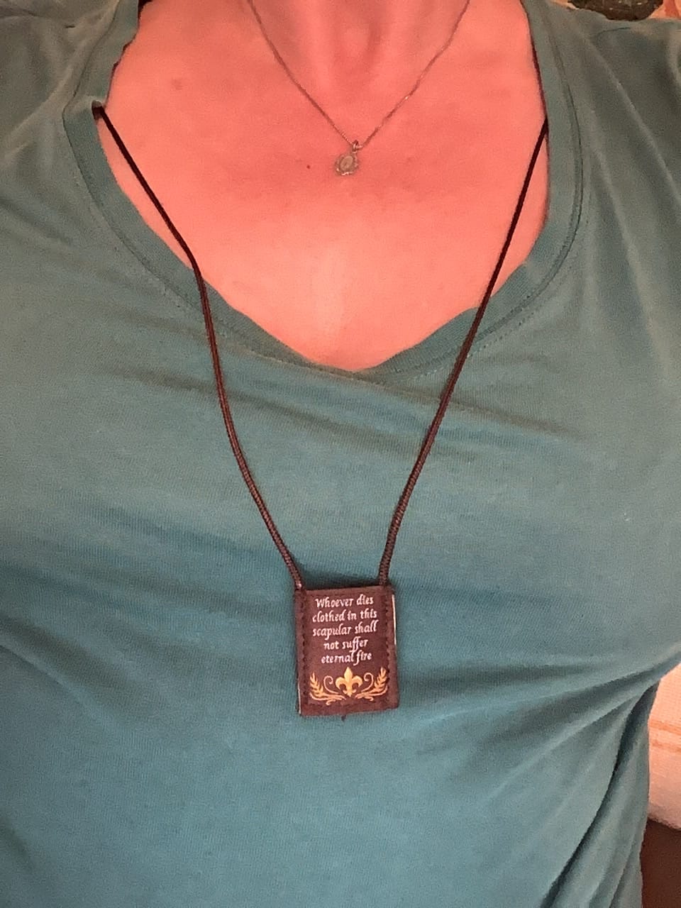 Customer photo review of Premium Brown Scapular, Brown & Gold, Eucharist