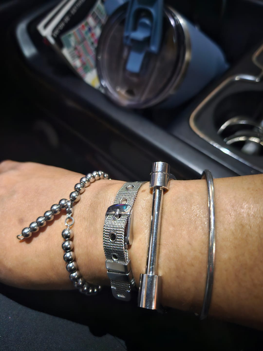 Customer photo review of Nakia Stainless Steel Beaded Bracelet