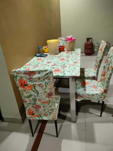 Customer photo review of Tropical Flower Elastic Table Chair Covers