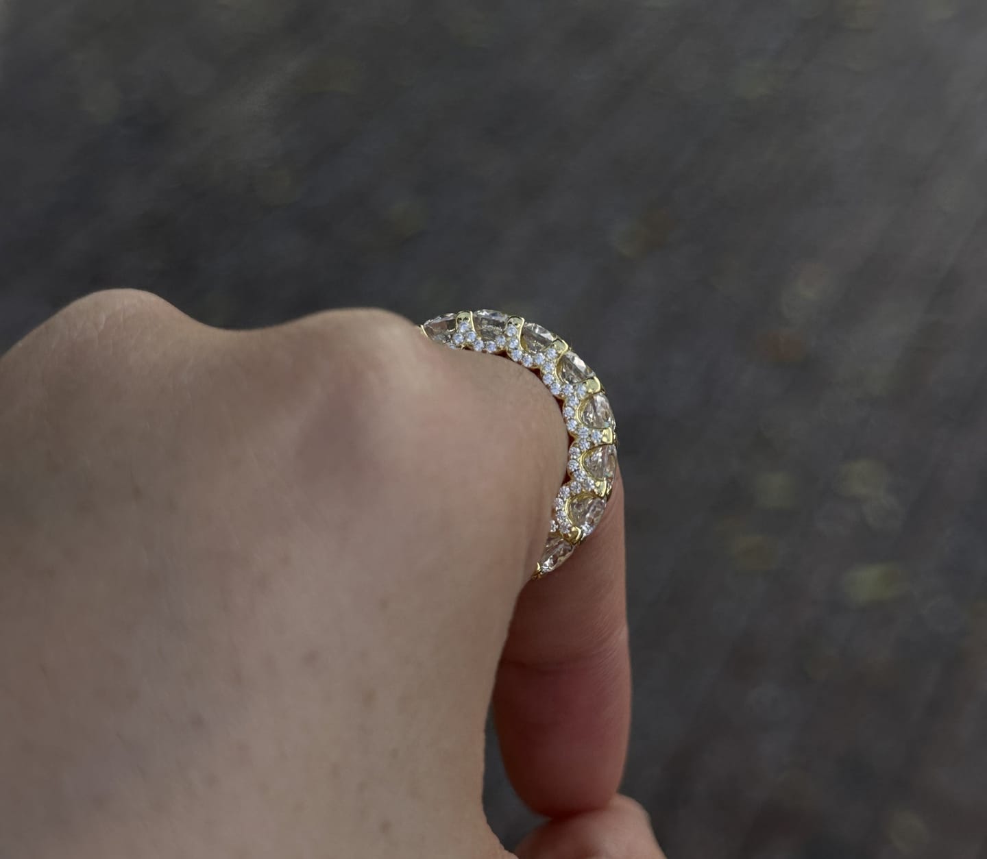 Customer photo review of Louily 5 Ct Luxury Eternity Round Cut Wedding Band In Sterling Silver
