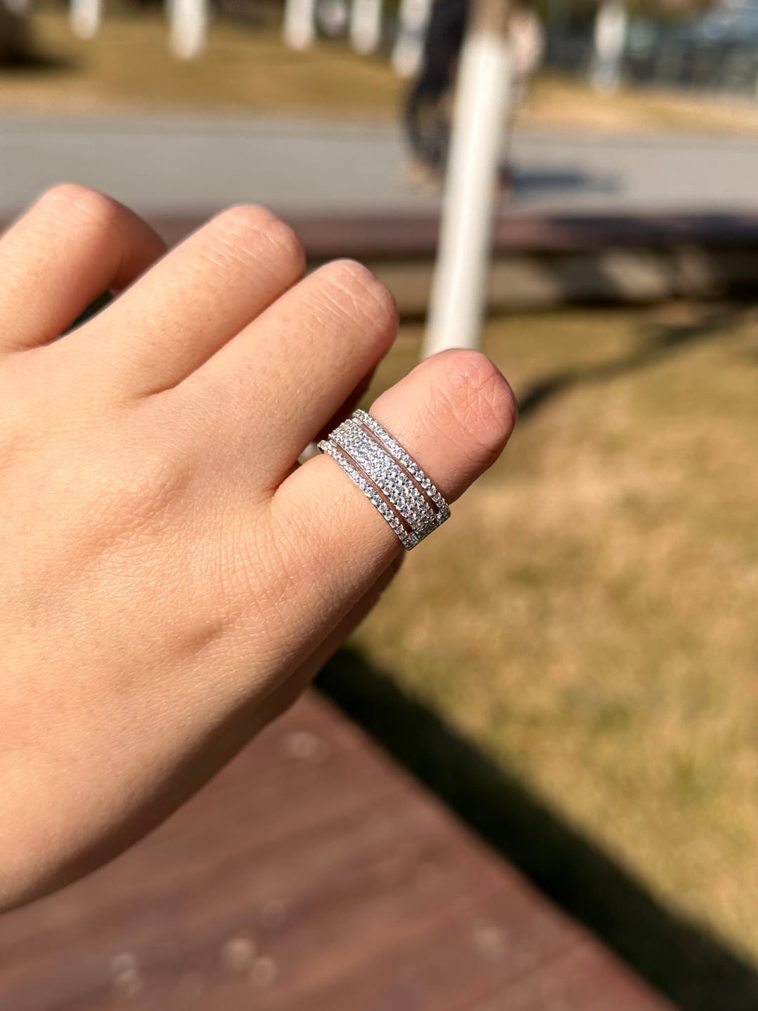 Customer photo review of Louily Unique Wide Women's Wedding Band In Sterling Silver