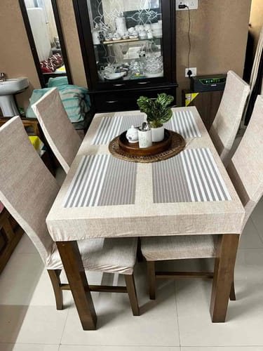 Customer photo review of DivineTrendz Exclusive - Cream Juth Elastic Chair & Table Cover