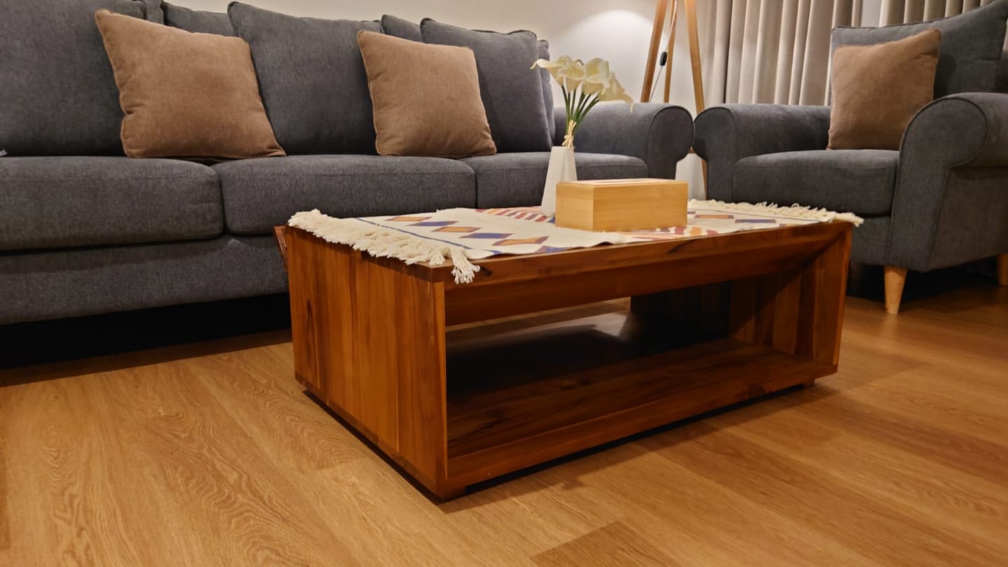 Customer photo review of Timeless Teak Coffee Table with Seamless Storage
