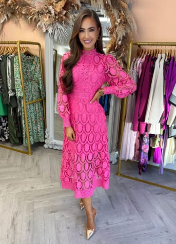 Customer photo review of Romantic, Sensual and Elegant Crochet Lace Lantern Sleeve Party Midi Dress
