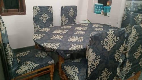 Customer photo review of Black & Beige Ethnic Elastic Chairs Table Covers