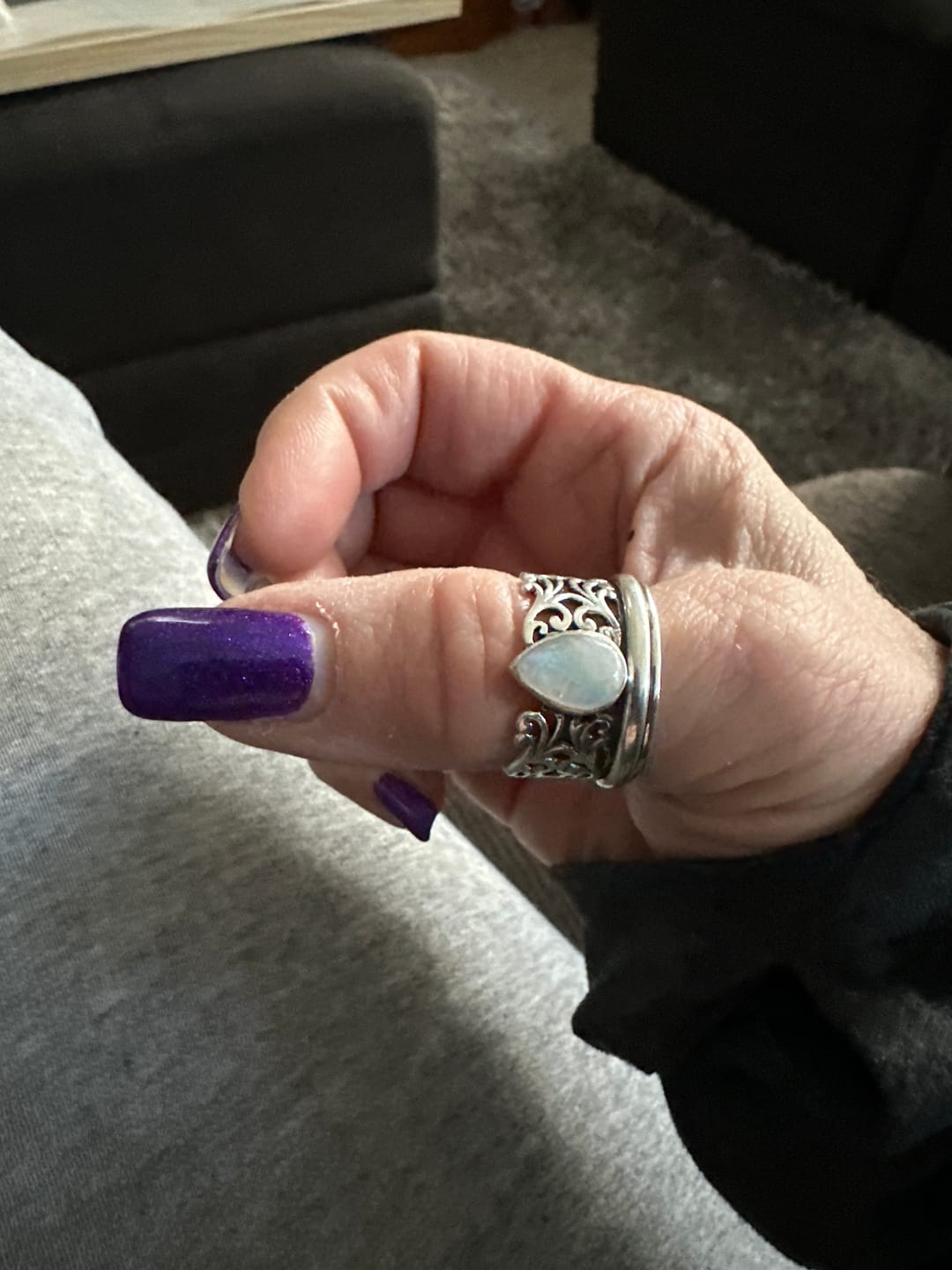 Customer photo review of Sterling Silver Spinner Teardrop Moonstone Ring