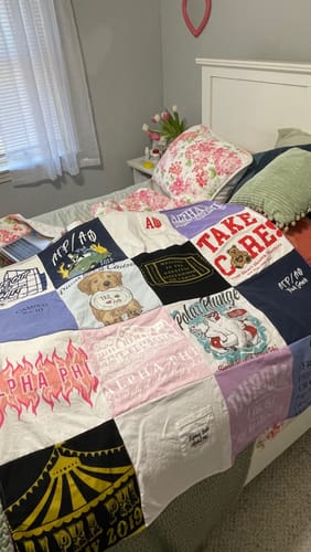 T-shirt quilt with sorority life, community service themes by Kaylee from MA