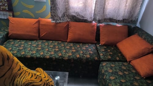 Customer photo review of Spicy Marigold Elastic L-Shape Sofa Slipcovers
