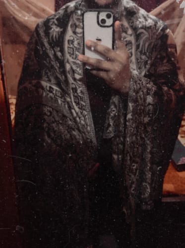 Customer photo review of Pashtush Mens Bamboo Reversible Stole, Safari Animals, Elephant Design, Black