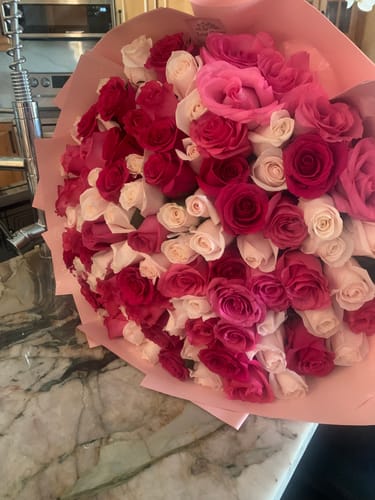 Customer photo review of Pink & Hot Pink Rose Bouquet