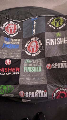 T-shirt quilt with obstacle racing, fitness themes by Thomas from CA