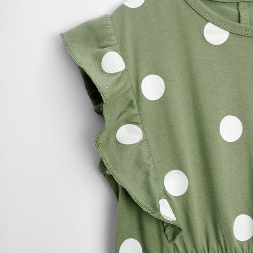 Customer photo review of Girls Fashion All Over Polka Dots Printed Olive Green Soft Cotton Frill Jumpsuit