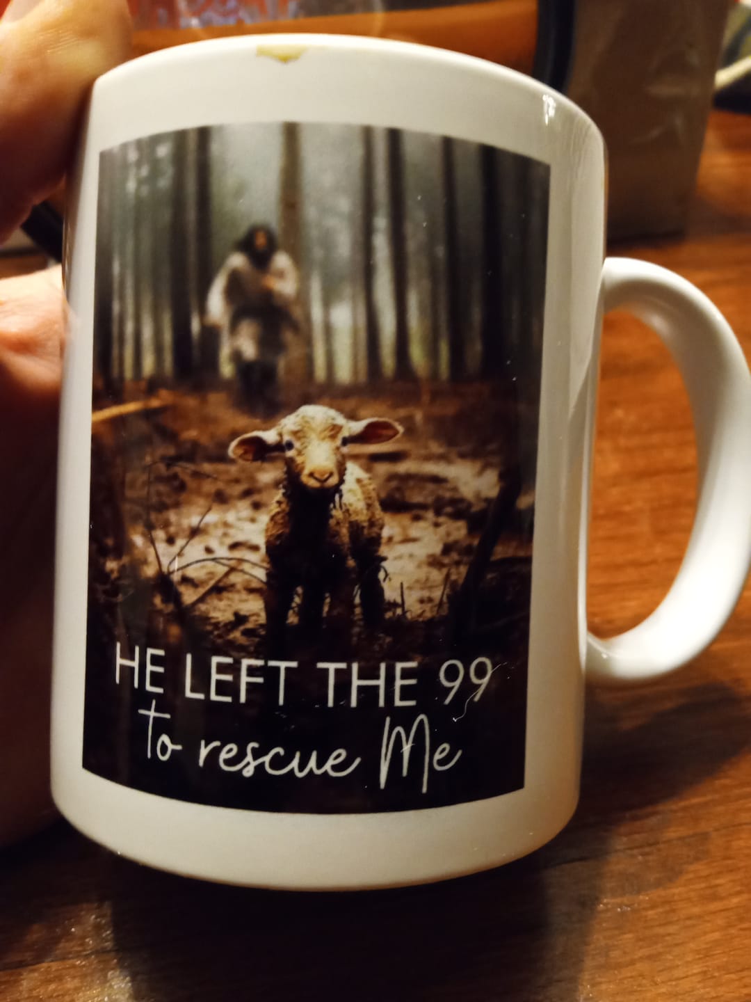Customer photo review of He Left the 99 to Rescue Me, Jesus and Lost Sheep, Coffee Mug