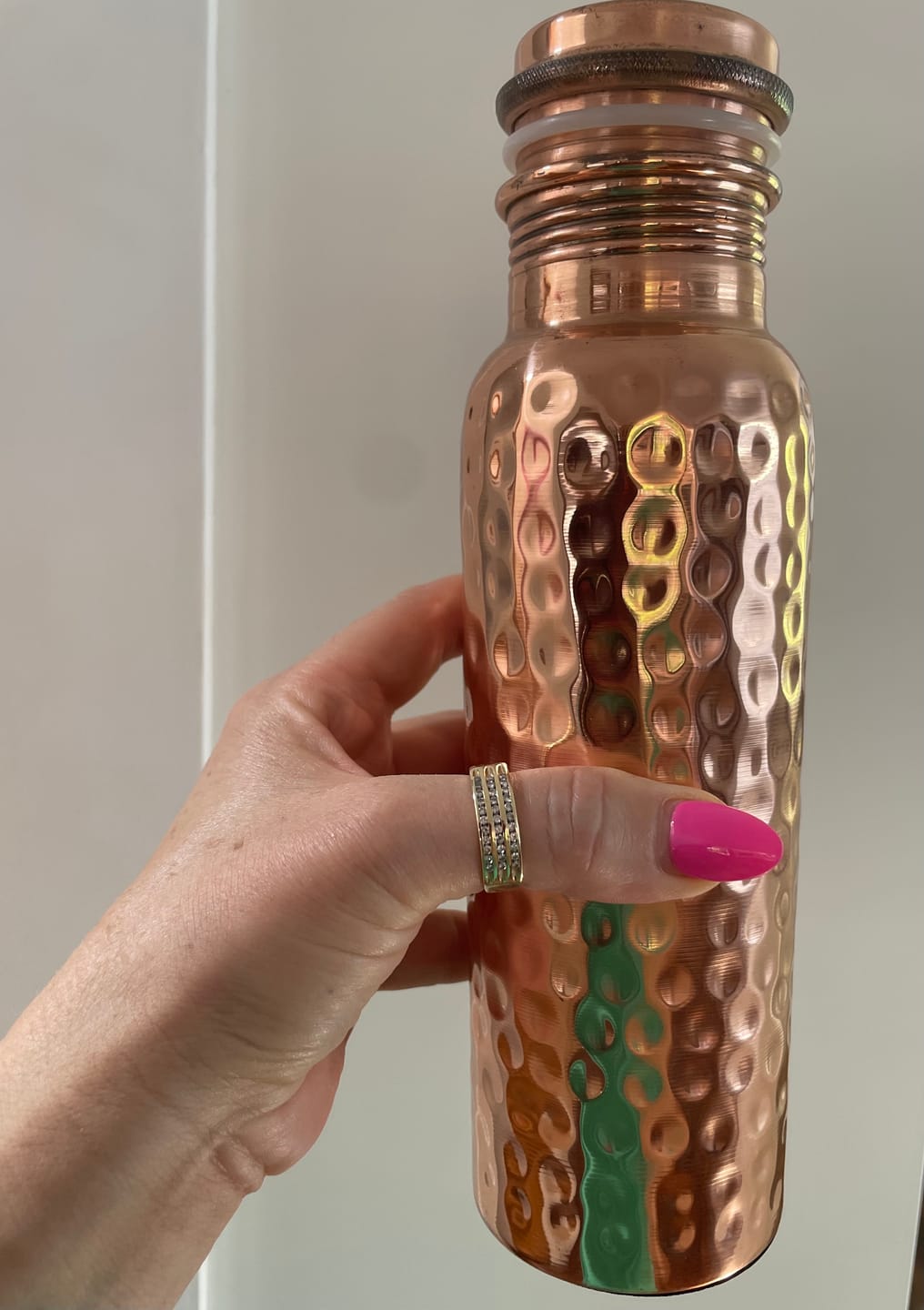 Customer photo review of Hammered Pure Copper Water Bottle