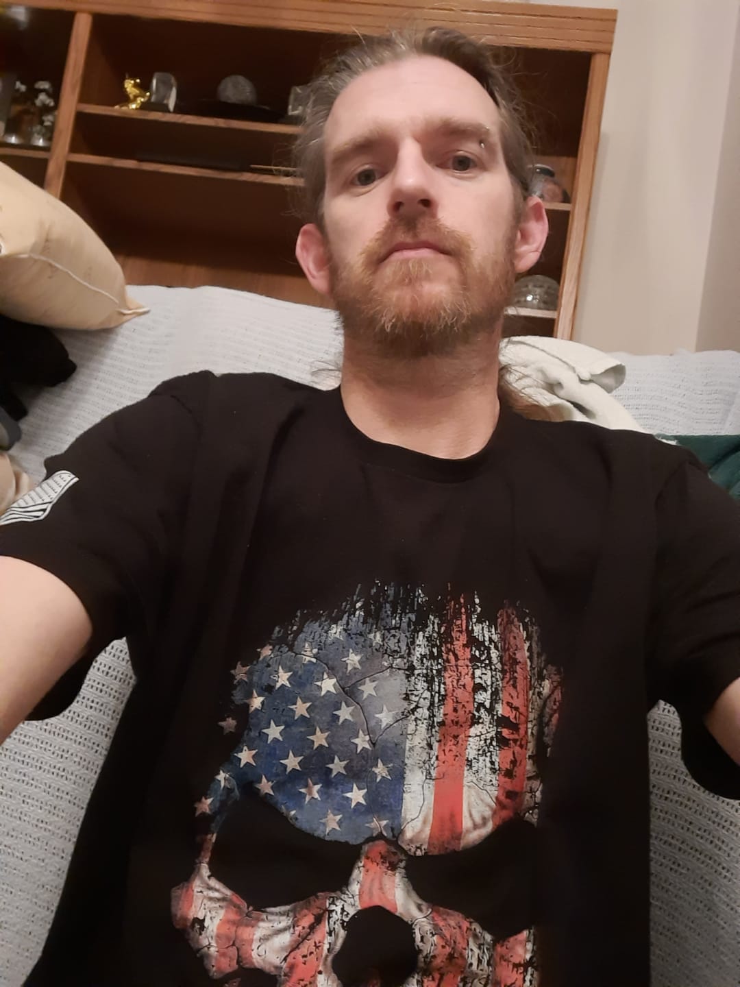 Customer photo review of USA Flag Skull T-Shirt