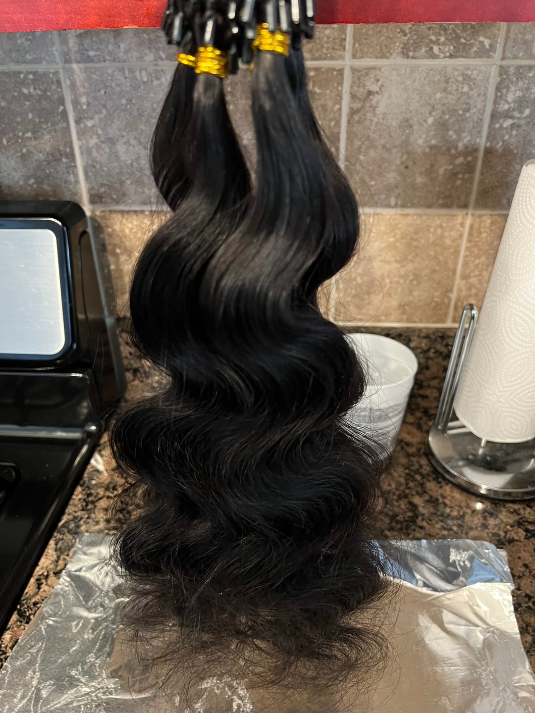 Customer photo review of Natural Color Body Wave Micro Loop Hair Extension