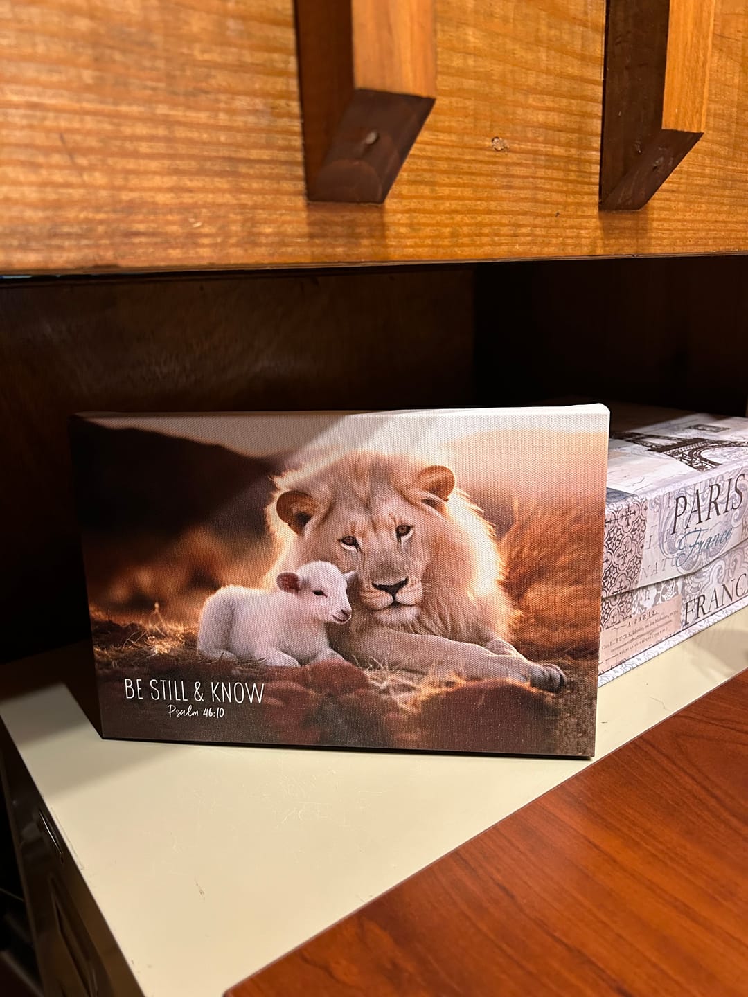 Customer photo review of Lion and lamb, Be still and know Psalm 46:10, Wall Art Canvas Print
