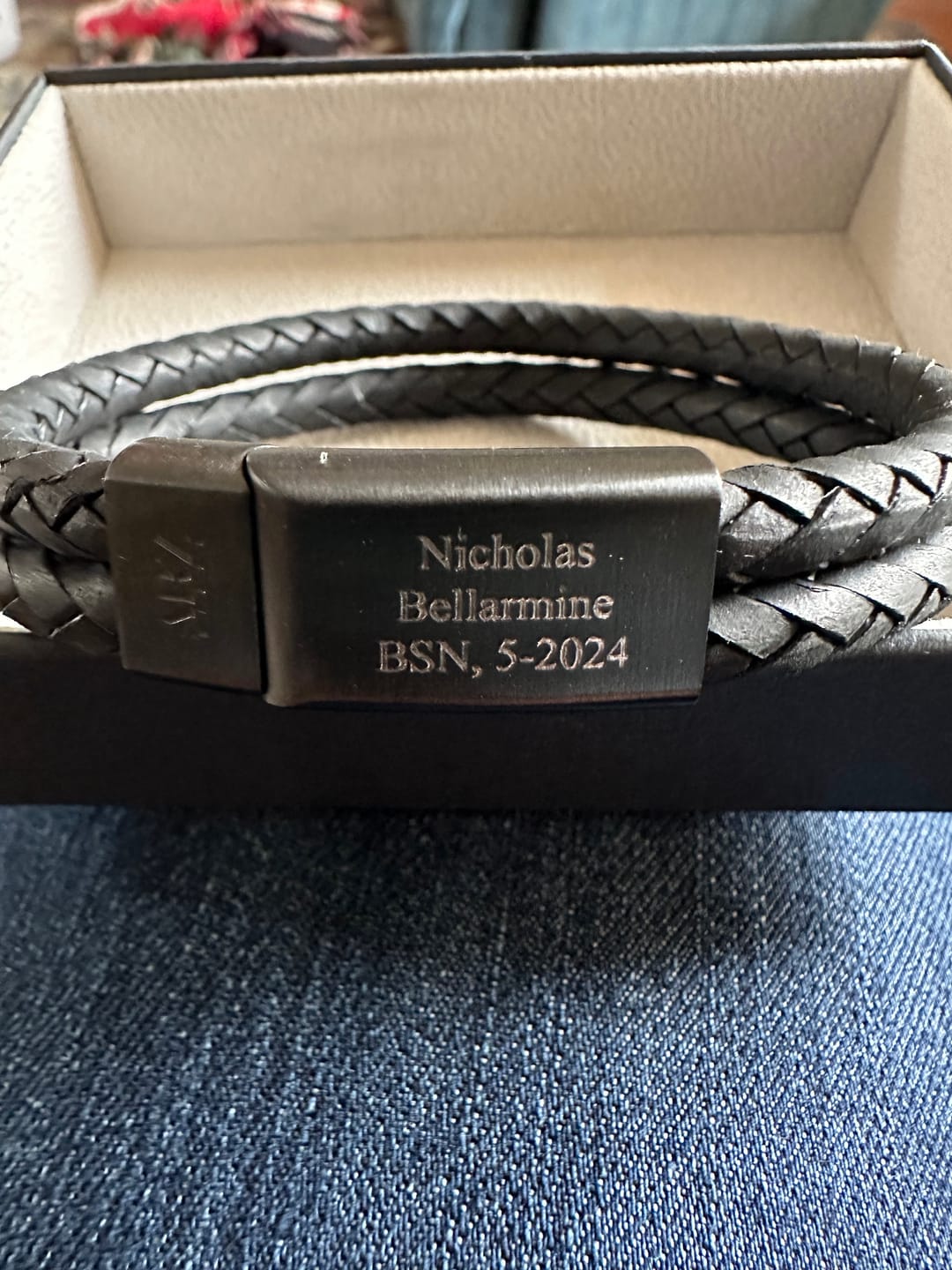 Customer photo review of Double Row Leather Bracelet