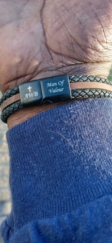 Customer photo review of Triple Row Black & Brown Leather Bracelet
