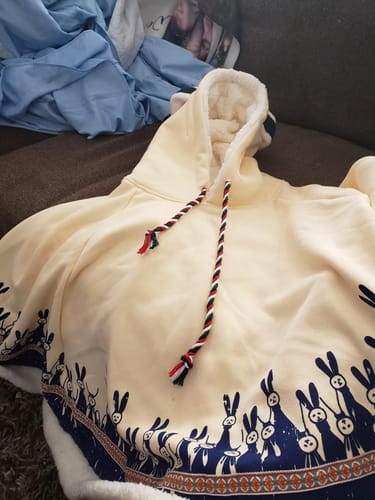 Customer photo review of Rabbit Ears Hooded Bunny Print Velvet Cape