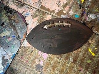 Customer photo review of Unfinished Wood Football Threads Shape - Sports Craft - up to 36" DIY
