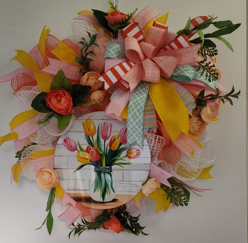 Customer photo review of Tulip Sign, Spring Sign, DCO-00852, Sign For Wreath, 10" Round Metal Sign