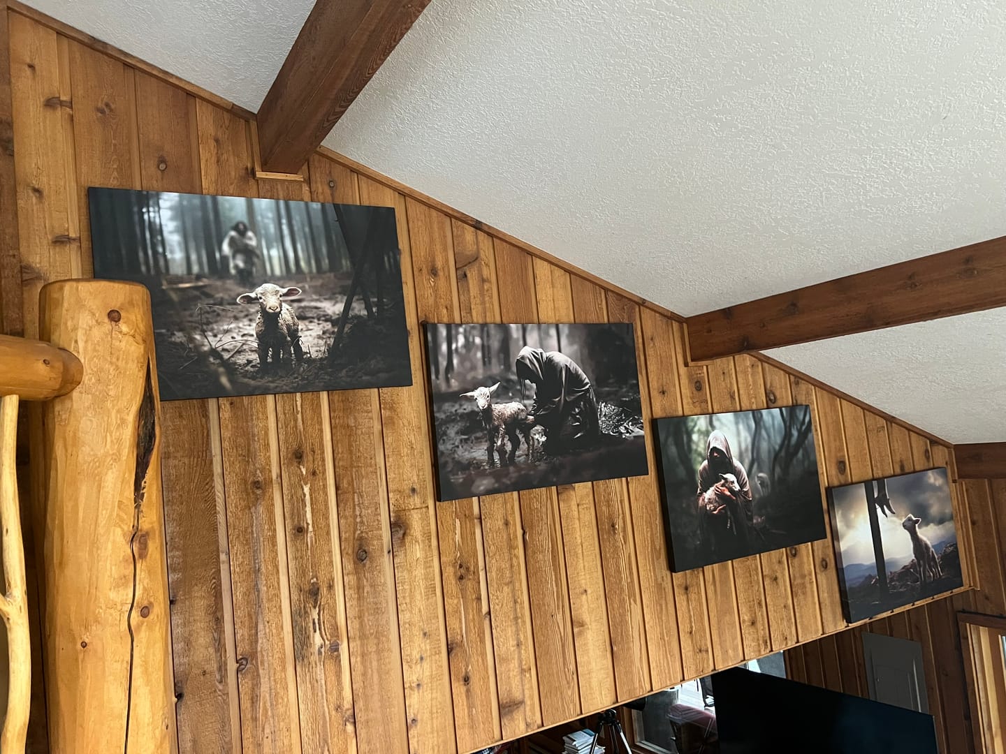 Customer photo review of Lamb Looking Up at Feet of Jesus Wall Art Canvas