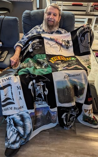 T-shirt quilt with vietnam, military history themes by Sharon from NV