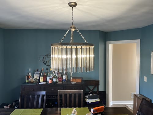 Customer photo review of 6-Light Aged Silver Fringe Glass Chandelier