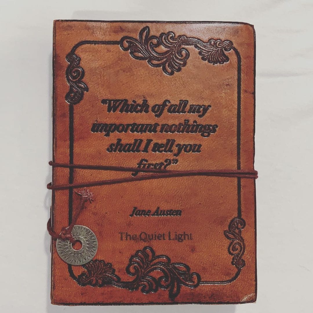 Customer photo review of We All Become Stories Margaret Atwood Quote Leather Journal - 7x5