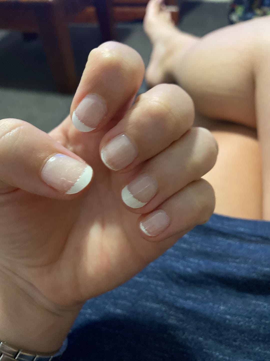 Customer photo review of White French Tip Glitter DIY Semicured Gel Nail Sticker Kit