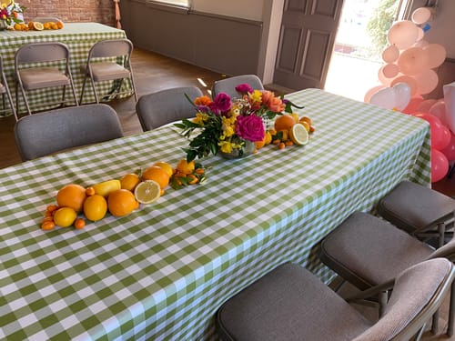 Customer photo review of White Apple Green Gingham Checkered Polyester Rectangular Tablecloth 90" x 156"