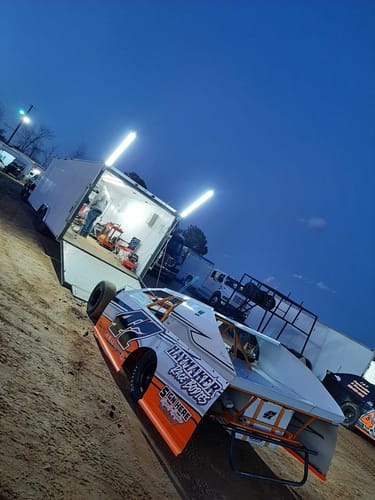 Customer photo review of Racing Trailer Pit Lights – Dual 10 Foot Pole 20,000 Lumens