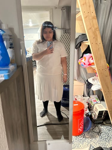 Customer photo review of MM PURPLE LABEL - YEAR ROUND PLEATED WHITE (PLUS SIZE)