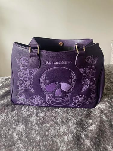 Customer photo review of Just Love Skulls Embroidered Handbag
