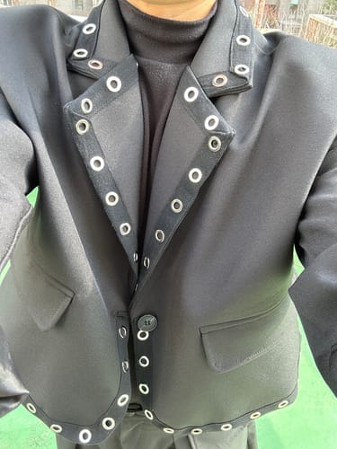 Customer photo review of Multiple Eyelets Decoration Short Casual Blazer