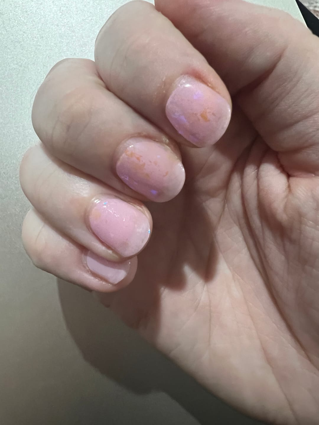 Customer photo review of Pink Bunny Speckles DIY Semicured Gel Nail Sticker Kit