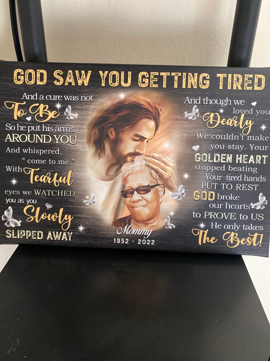 Customer photo review of Personalized Canvas Prints, Custom Photo, Sympathy Gifts, Remembrance Gifts, Loss Mom Memorial, God Saw You Are Getting Tired Dem Canvas