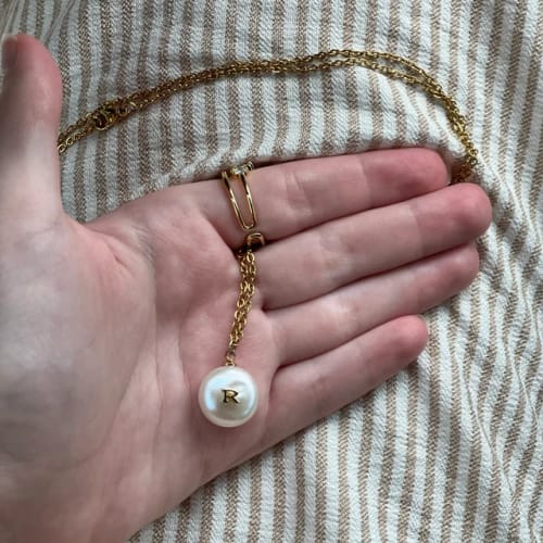 Customer photo review of Elegant Initial Pearl Necklace '18k Gold Plated'