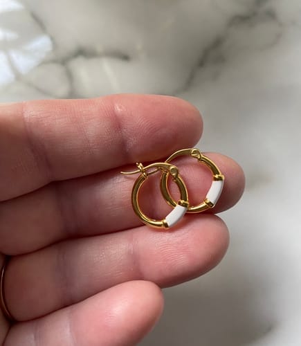 Customer photo review of Taffy Enamel Bamboo Hoop Earrings