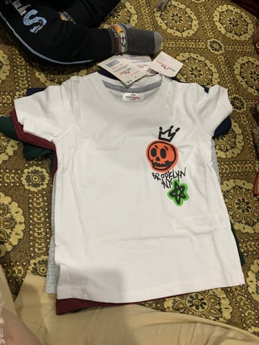 Customer photo review of Boys White Soft Cotton Graphic T-Shirt