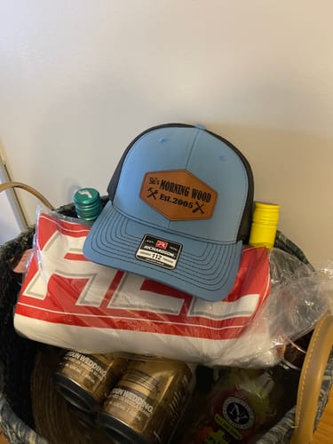 Customer photo review of Custom Leather Patch Trucker Hat - Richardson 112