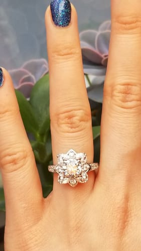 Customer photo review of Flower Halo CZ Ring in Sterling Silver