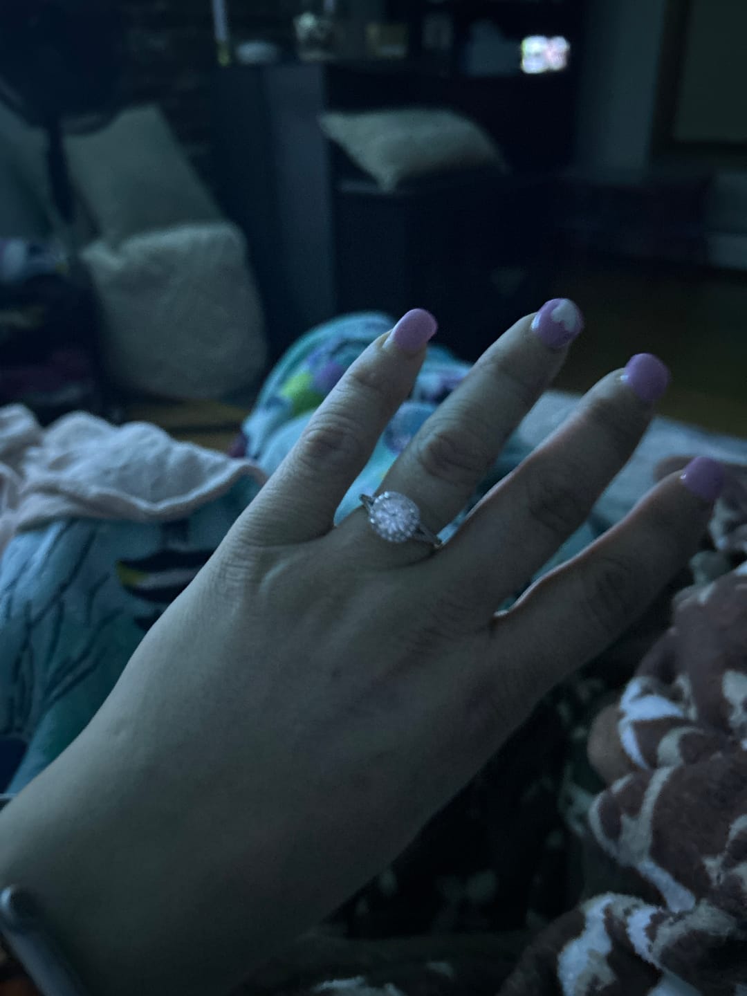Customer photo review of Moissanite Split Shank Square Halo Pave Engagement Ring