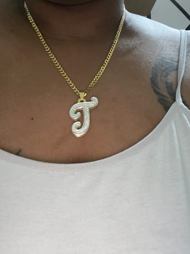 Customer photo review of Double Plated Large Initial Necklace with Cuban Chain