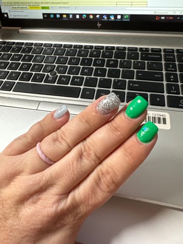 Customer photo review of G793 April Showers Blue Flake Gel Polish