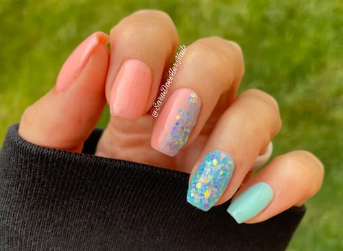 Customer photo review of D521 Sorbet Peach Shimmer Dip Powder