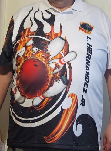Customer photo review of White Bowling polo Shirt for women Custom flame bowling ball pins Jerseys NQS6449