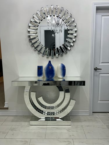 Customer photo review of Modern Sunburst Beveled Round Mirror 36"