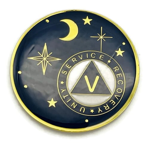 Customer photo review of 1 to 40 Year Rocketed to 4th Dimension Specialty AA Recovery Medallion - Tri-Plated Chip/Coin - Blue